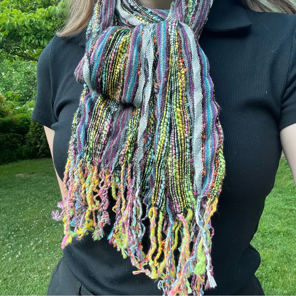 Multicolor Woven Fringe Scarf - Women Accessories Eclectic Boho